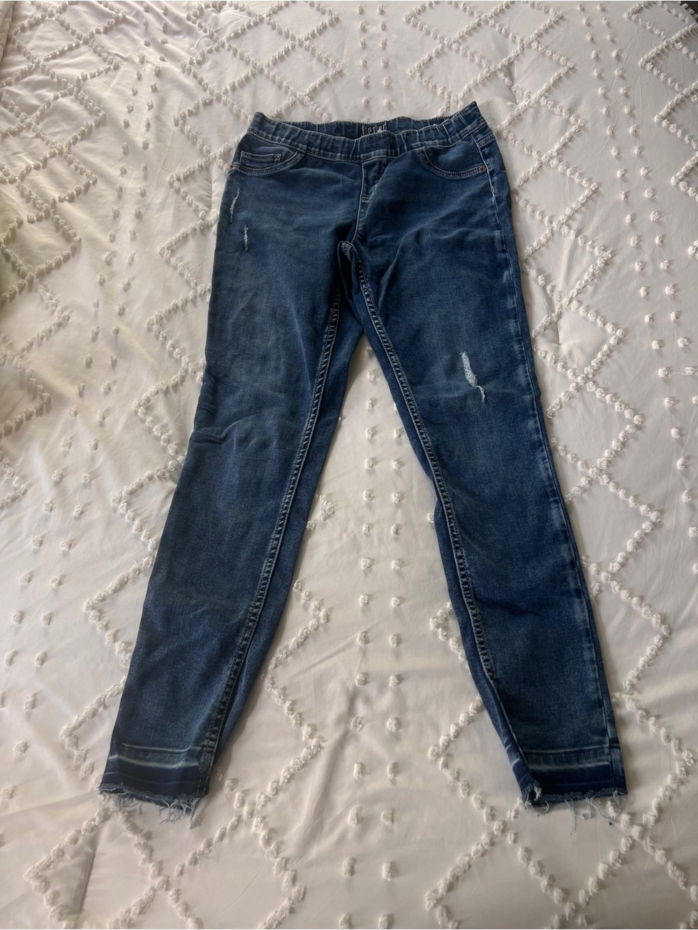 Justice Girls Size 16 Distressed Skinny Jeans Frayed Hem Medium Wash Denim